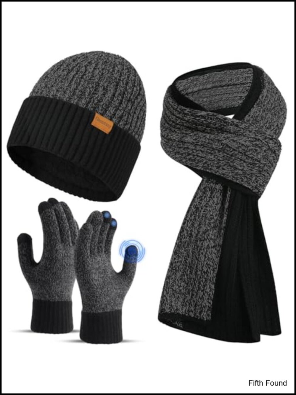 Men's Winter Hat Scarf Gloves Set 3 Pc Acrylic Thermal Knit Beanie Touchscreen
